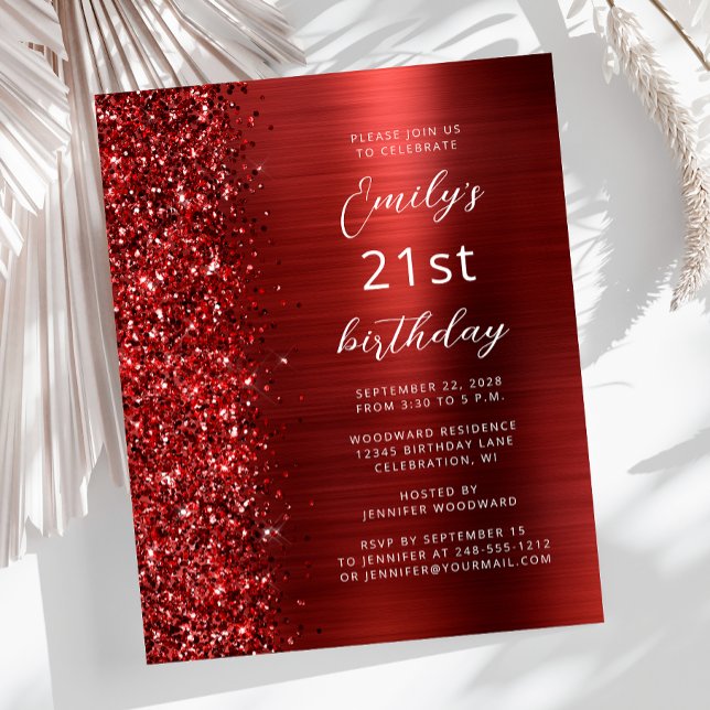 Carton d'invitation 21ème anniversaire Red Glam Gl (Créateur téléchargé)