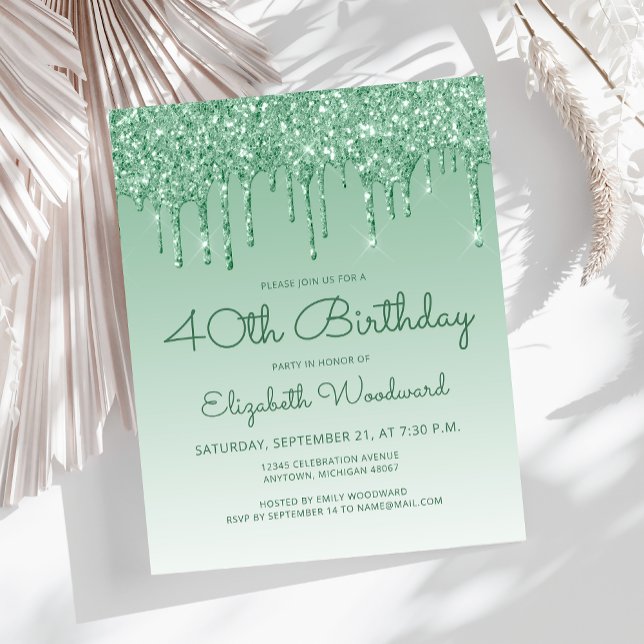 Carton d'invitation 40 ans Budget Glitter Drip Ver (Créateur téléchargé)