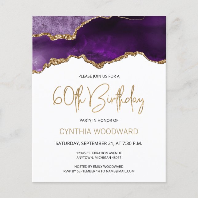 Carton d'invitation 60 ans Budget Purple Agate Gol (Devant)