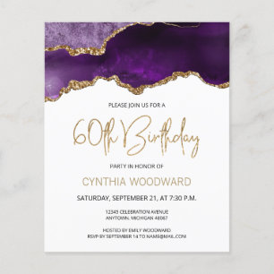 Carton d'invitation 60 ans Budget Purple Agate Gol
