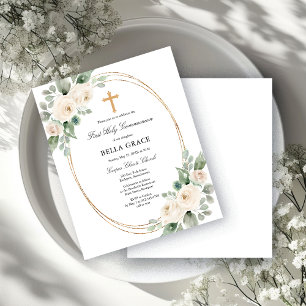 Carton d'invitation à la première communion à fleu