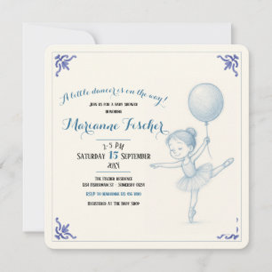 Carton d'invitation à une baby shower rétro bleu d