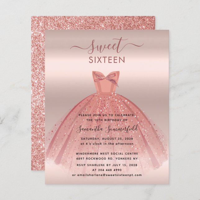 Carton d'invitation à une fête de 16 ans avec écri (Devant / Derrière)