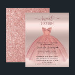 Carton d'invitation à une fête de 16 ans avec écri<br><div class="desc">Avec une jolie robe rose blush et des paillettes de rose gold,  ainsi qu'une écriture moderne et une typographie populaire,  ce carton d'invitation est parfait pour une princesse qui célèbre son 16ème anniversaire. Remplacez facilement les détails de la fête en cliquant sur le bouton "Personnaliser".</div>