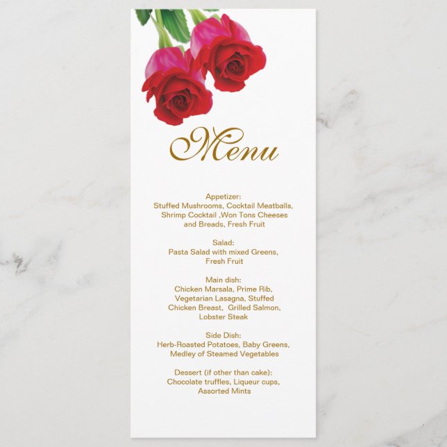 Carton d'invitation au menu de mariage Deux roses  (Devant)