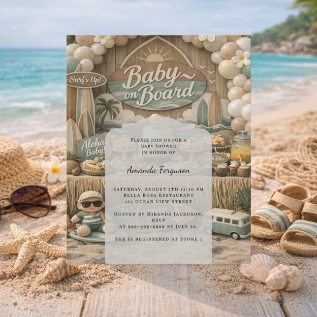 Carton d'invitation Baby on Board rétro pour plage (Créateur téléchargé)