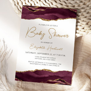 Carton d'invitation Baby Shower Burgundy Gold Agat