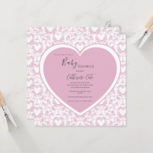 Carton d'invitation Baby Shower Cœur Floral Rose F