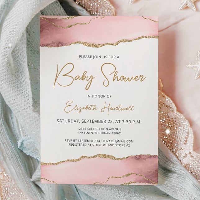 Carton d'invitation Baby Shower Rose Gold Agate (Créateur téléchargé)