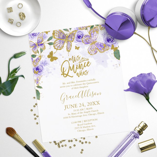 Carton d'invitation bilingue pour Quinceanera papi (Créateur téléchargé)