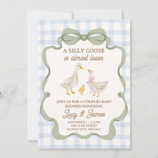 Carton d'invitation Bleu Baby Shower pour Oie Idio