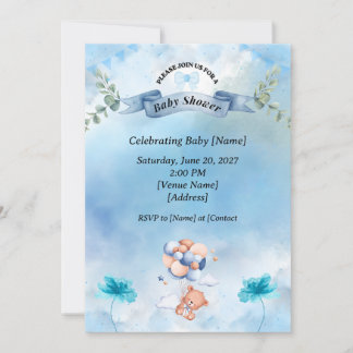 Carton d'invitation bleu sauge pour Baby Shower 🌿