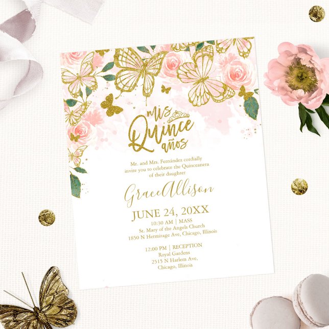 Carton d'invitation budget papillon pour Quinceane (Créateur téléchargé)