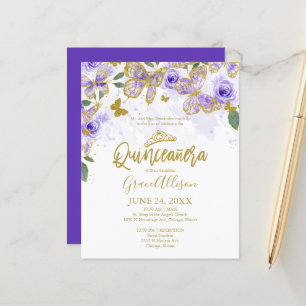 Carton d'invitation budget papillon pour Quinceane