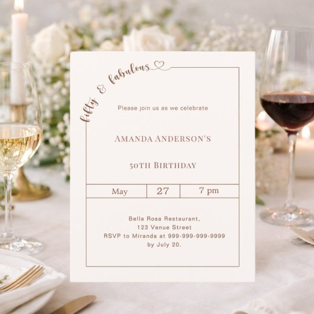 Carton d'invitation d'anniversaire 50 ans et fabul (Créateur téléchargé)