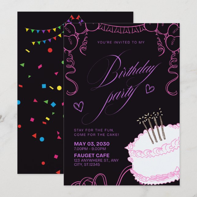 Carton d'invitation d'anniversaire coloré – Carte  (Devant / Derrière)