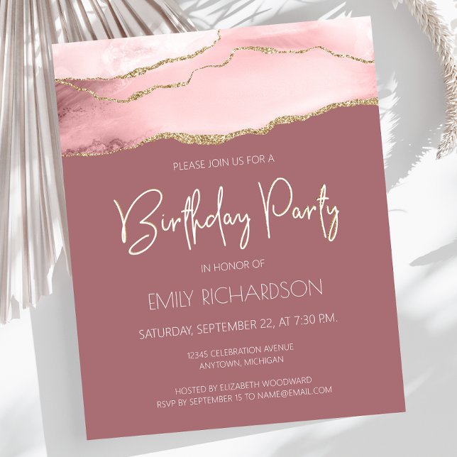 Carton d'invitation d'anniversaire Rose d'agate Go (Créateur téléchargé)