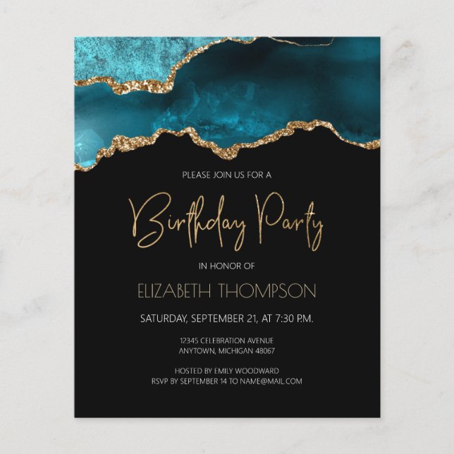 Carton d'invitation d'anniversaire Teal Agate pour (Devant)