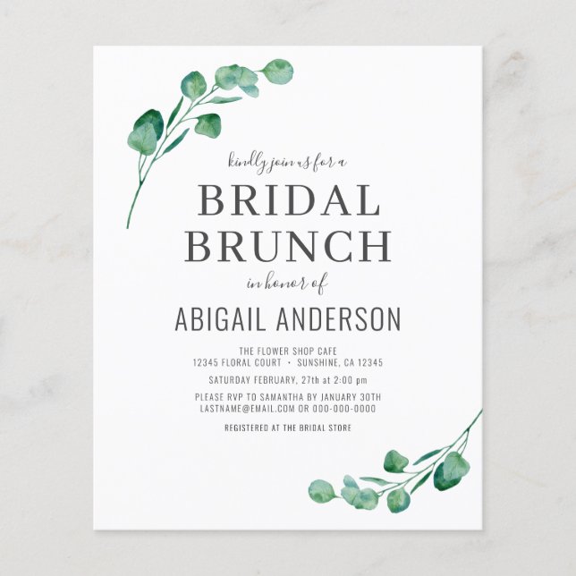 Carton d'invitation de brunch de mariage avec feui (Devant)