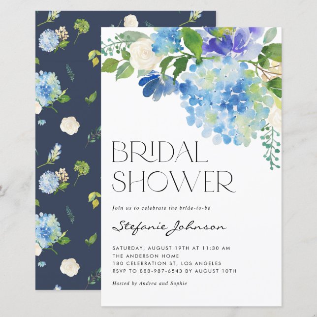 Carton d'invitation de douche de mariée à l'aquare (Devant / Derrière)