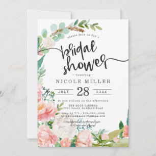 Carton d'invitation de douche de mariée florale d'