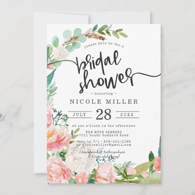 Carton d'invitation de douche de mariée florale d' (Devant)