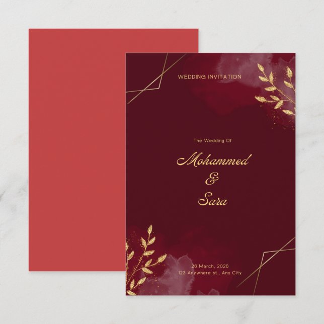 Carton d'invitation de mariage (Devant / Derrière)