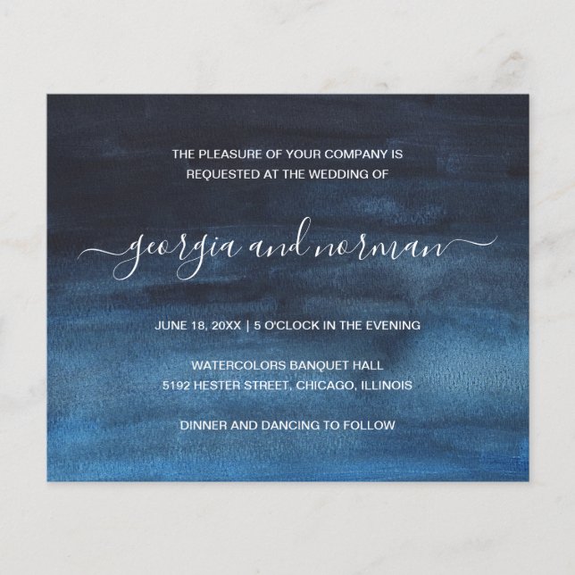 Carton d'invitation de mariage à budget en bleu ma (Devant)