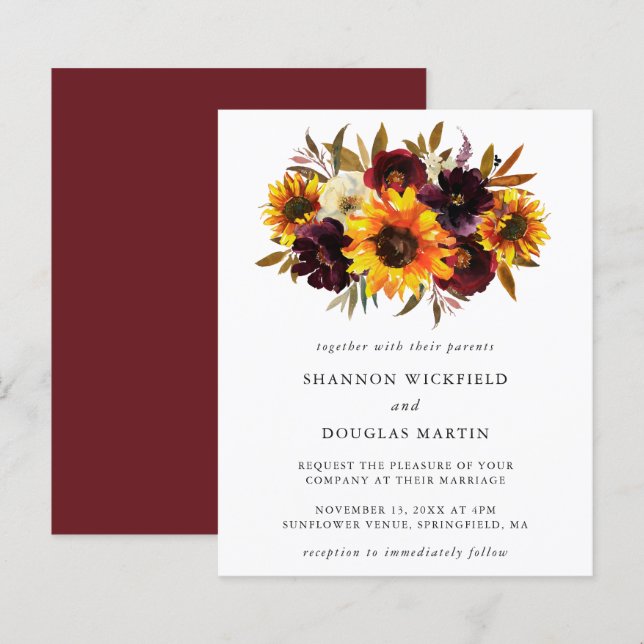 Carton d'invitation de mariage à budget Fleur de t (Devant / Derrière)