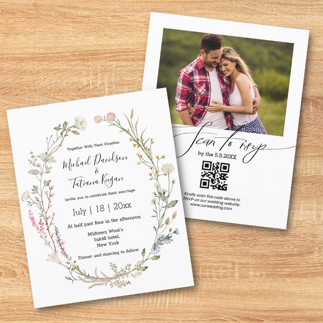 carton d'invitation de mariage à code QR floral aq (Créateur téléchargé)