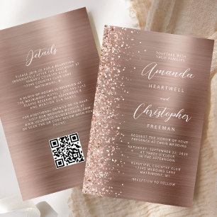 Carton d'invitation de mariage à code QR Rose Gold