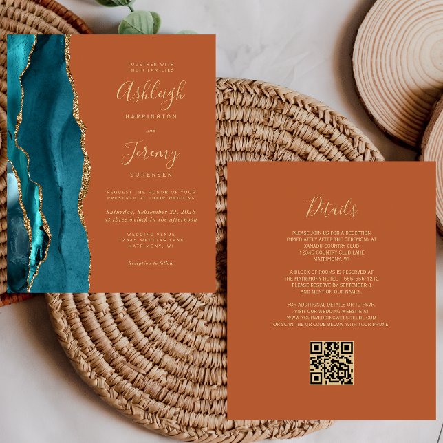Carton d'invitation de mariage à code QR sarcelle  (Créateur téléchargé)