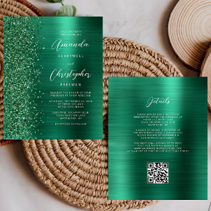 Carton d'invitation de mariage à code QR vert glam