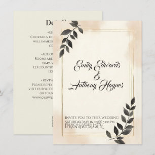 Carton d'invitation de mariage à feuille vert fonc