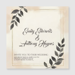 Carton d'invitation de mariage à feuille vert fonc
