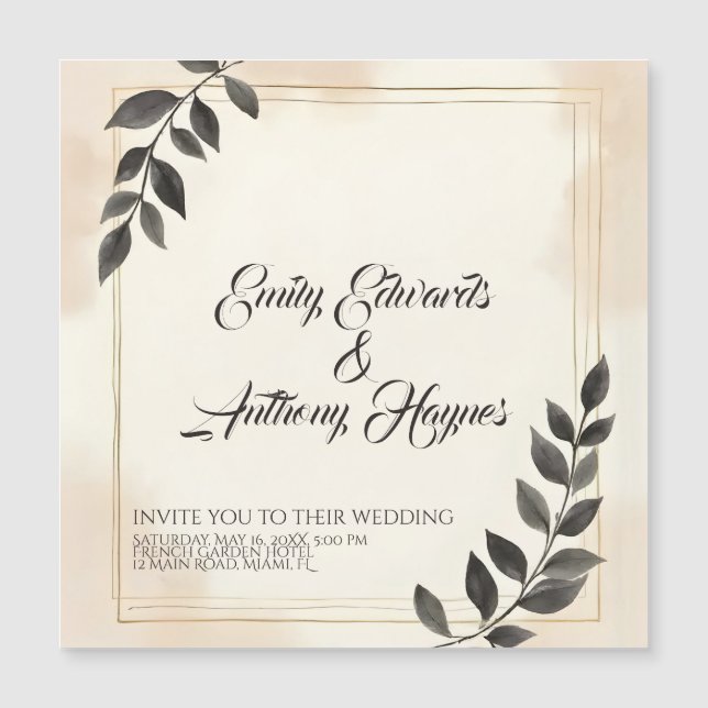 Carton d'invitation de mariage à feuille vert fonc (Devant)