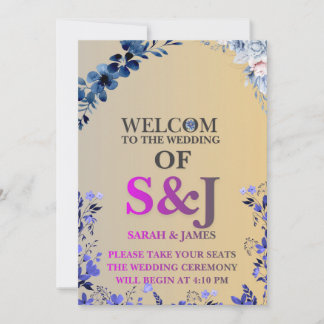 Carton d'invitation de mariage à fleurs bleu pouss