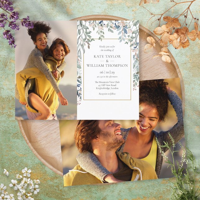 Carton d'invitation de mariage à fleurs et feuilla (Créateur téléchargé)