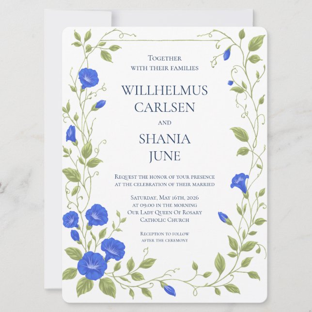 Carton d'invitation de mariage à la fleur de gloir (Devant)