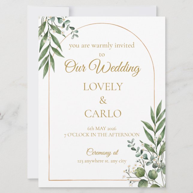 Carton d'invitation de mariage à la gouache avec v (Devant)