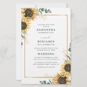 Carton d'invitation de mariage au tournesol et à l