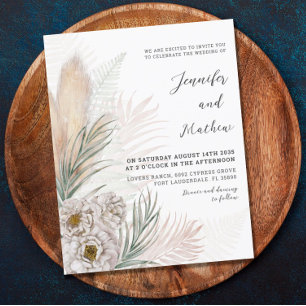 Carton d'invitation de mariage aux fleurs blanches