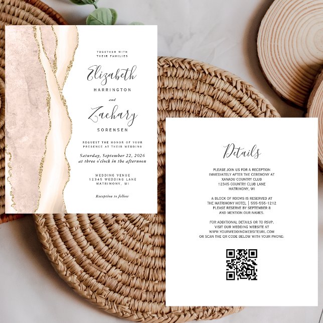 Carton d'invitation de mariage avec code QR Ivory  (Créateur téléchargé)