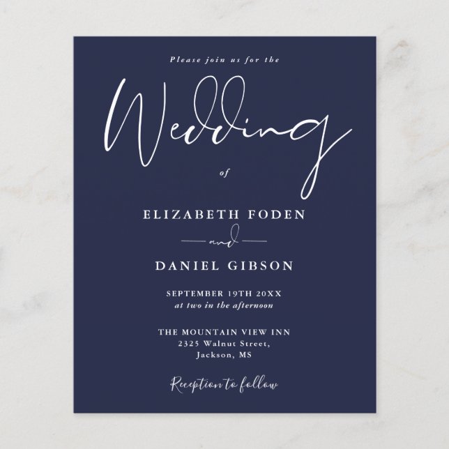 Carton d'invitation de mariage bleu marine Budget (Devant)