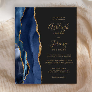 Carton d'invitation de mariage bleu marine foncé A