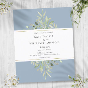 Carton d'invitation de mariage bleu poussiéreux Bu