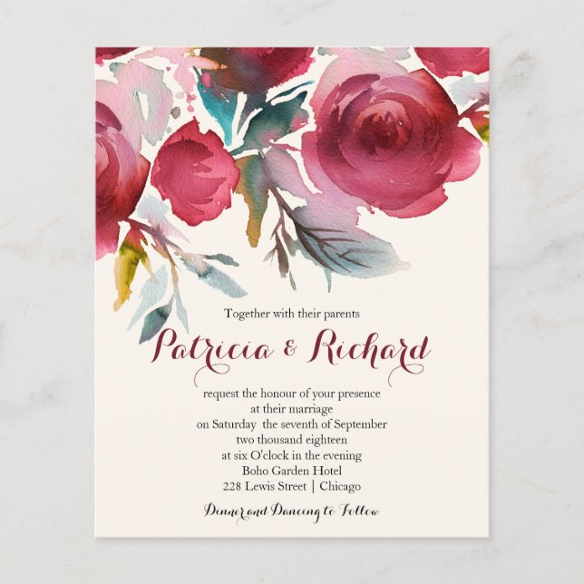 Carton d'invitation de mariage bon marché Floral M (Devant)