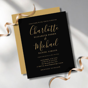Carton d'invitation de mariage Budget Black Gold S