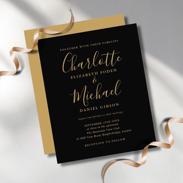 Carton d'invitation de mariage Budget Black Gold S (Créateur téléchargé)