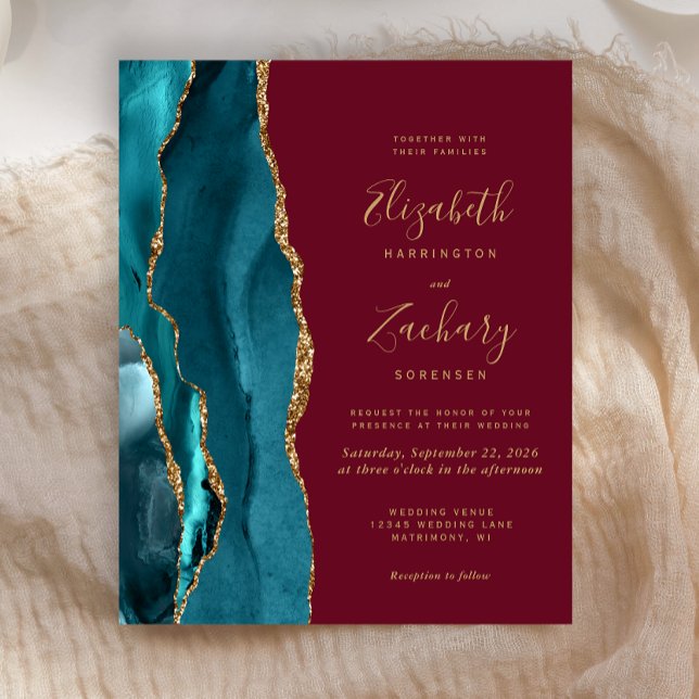 Carton d'invitation de mariage Burgundy Agate sarc (Créateur téléchargé)